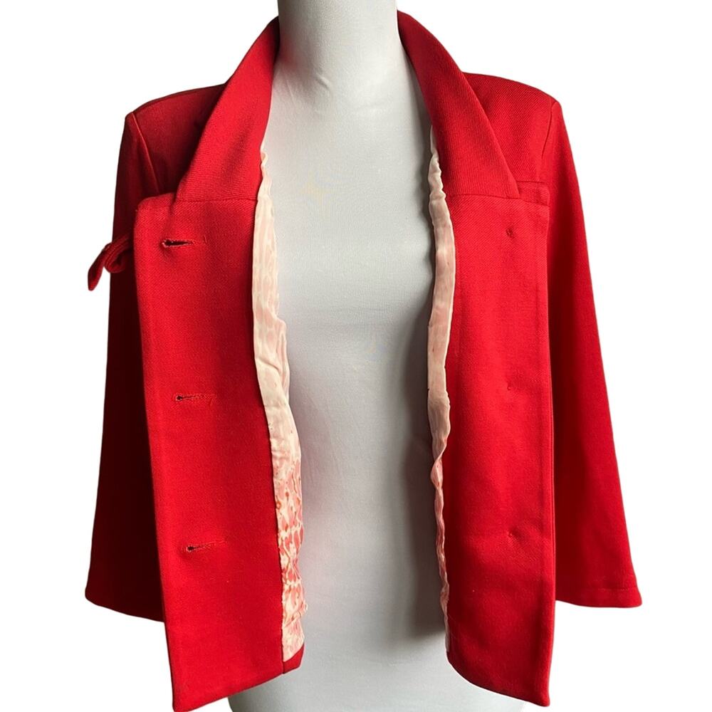 VTG Cabi Beau Red Cropped Blazer‎ Jacket Size 6 Gold Buttons Bow Preppy Holiday - Picture 6 of 14